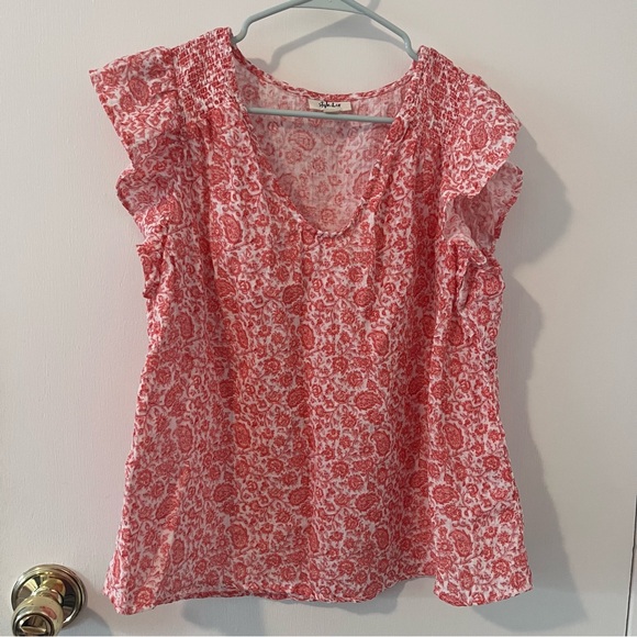 NEW! Style & Co Women’s Gauze Flutter Sleeve Top 1X Plus Size Coral - Picture 1 of 9